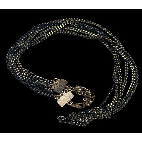 Dark Elegant Black And Gold Tone Multilayer Chain Necklace - Picture 1 of 9